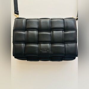 UNICA Firenze Woven Leather Quilted Padded Black Crossbody Flip Bag
